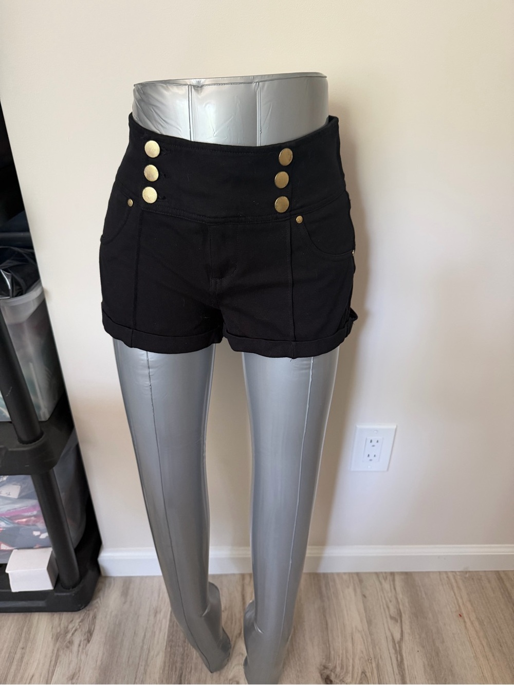 Ci Sono Black High-Waist Sailor Button Shorts